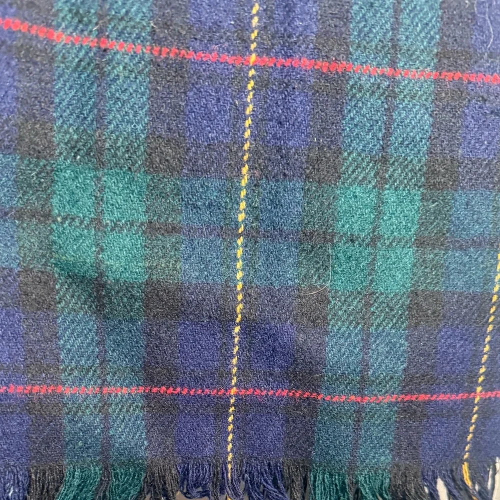 Vintage Wool scarf tartan plaid made‎ in Korea Dark Academia